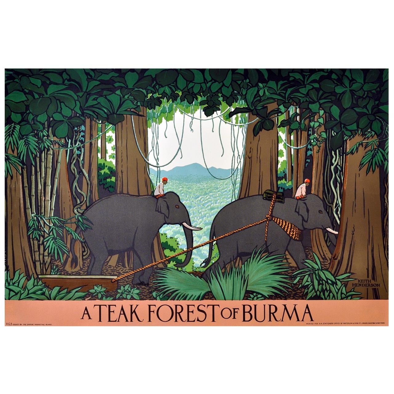 Original 1930s Empire Marketing Board Poster: "A Teak Forest of Burma" (Myanmar)