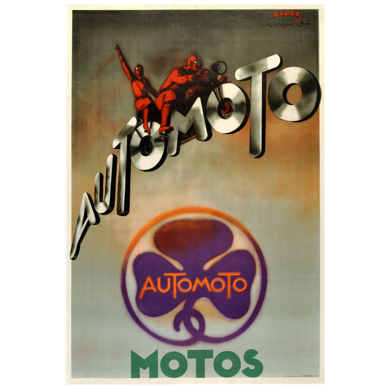 Original Vintage Art Deco Advertising Poster Automoto Motos Bicycles Motorcycles