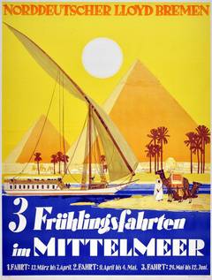 Original 1920s Spring Cruises Poster For Egypt By Norddeutscher Lloyd Bremen