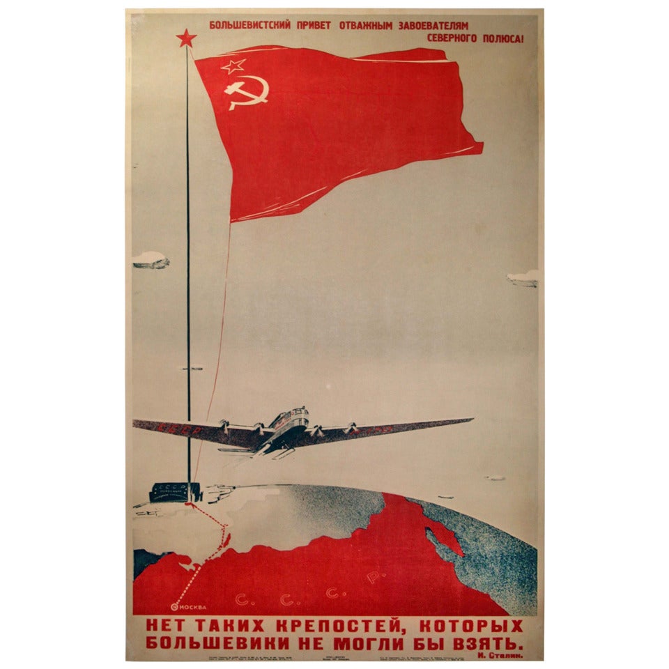 Original Soviet Propaganda Poster to the Bolshevist Conquerors of the North Pole