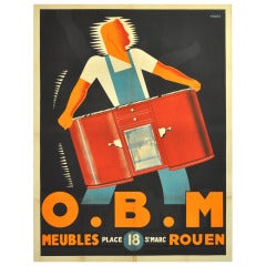Original Vintage Art Deco Advertising Poster for the O.B.M. Furniture Store in Rouen Designed by the Havas Advertising Agency
