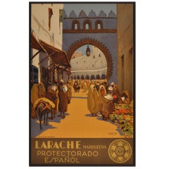 Marruecos Protectorado Espanol - Original Vintage Travel Poster for Larache in Morocco by the Spanish Painter Mariano Bertuchi