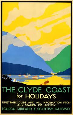 Used Original 1930 London Midland & Scottish Railway Poster: Clyde Coast For Holidays