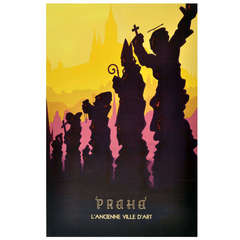 Original Vintage 1930s Art Deco Travel Poster Advertising Prague Featuring the Charles Bridge