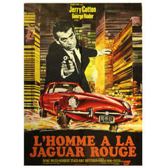 Original Vintage Movie Poster For The French Release Of The German Film, Man In A Red Jaguar Or L'homme A La Jaguar Rouge