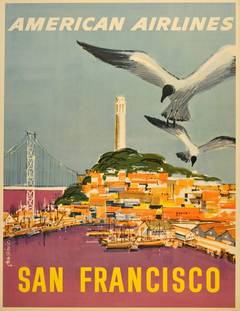 Retro Original American Airlines Travel Advertising Poster: San Francisco, California