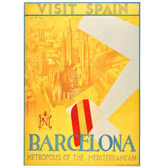 Original Vintage Art Deco Travel Advertising Poster - Visit Spain - Barcelona Metropolis of the Mediterranean
