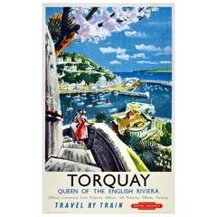 Original Vintage British Railways Travel Poster for Torquay Devon, Queen Of The English Riviera, Travel by Train