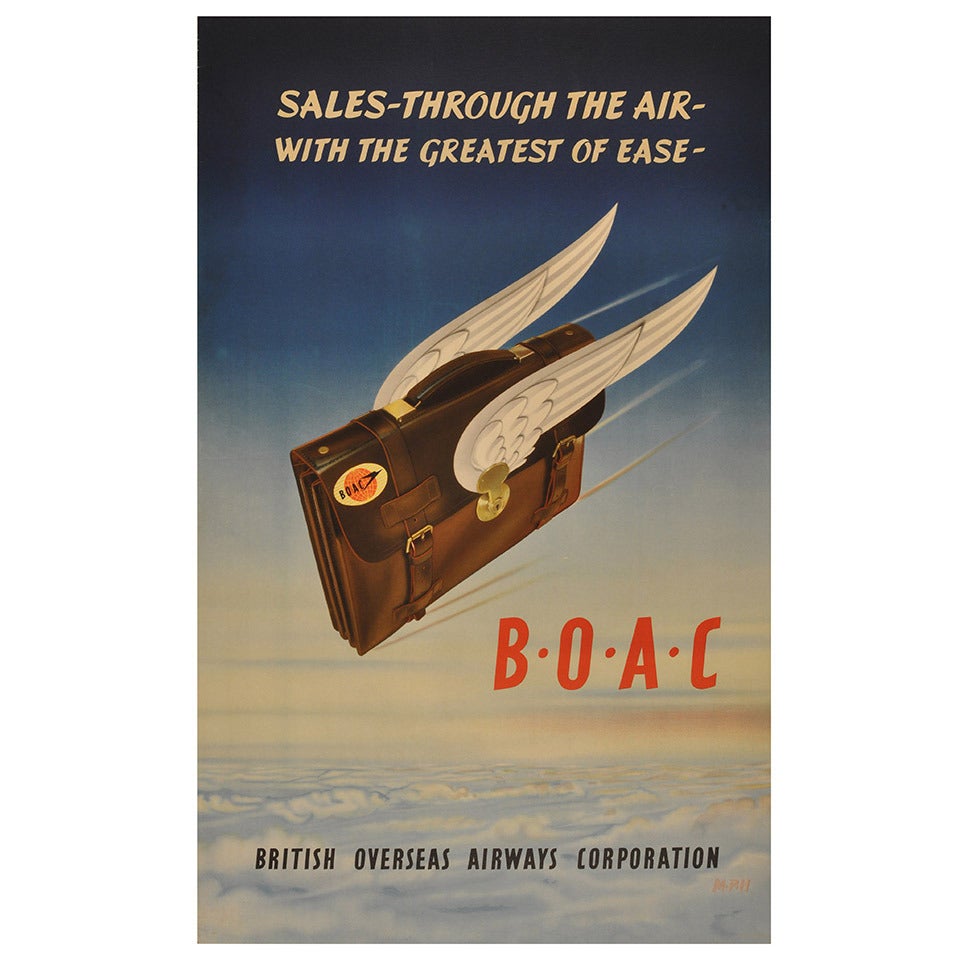 Original Vintage Travel Advertising Poster for BOAC, "Sales Through The Air"