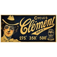 Original Antique Victorian Era Cycling Poster for Cycles Clement Dunlop Tyres
