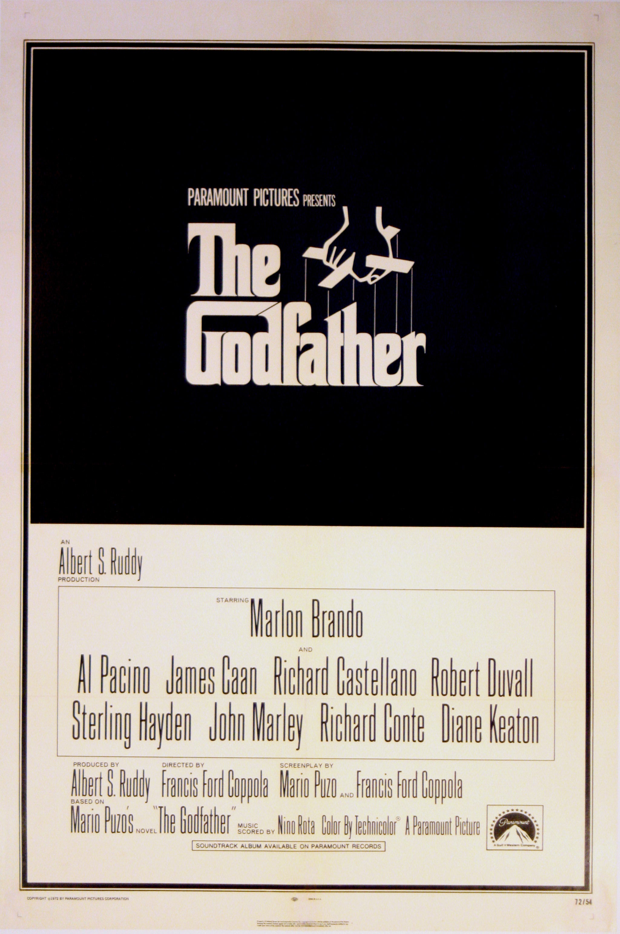 Original vintage movie poster for Mario Puzo and Francis Ford Coppola's The Godfather starring Marlon Brando and Al Pacino