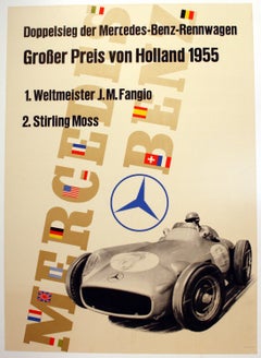 Original Retro F1 Racing Poster Mercedes Benz Victory 1955 Holland Grand Prix