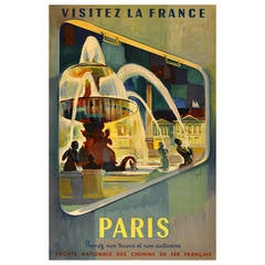 Original Retro French National Railways Poster, "Visit France by SNCF, Paris"