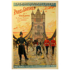Paris to London, Original Antique Western Railways Poster featuring Tower Bridge
