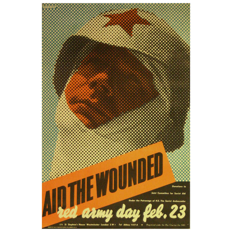 Rare Original Vintage WWII Poster by Henrion Aid The Wounded Soviet Red Army Day