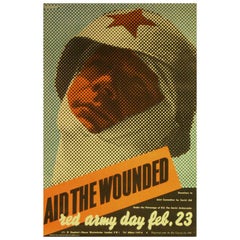 Rare Original Vintage WWII Poster by Henrion Aid The Wounded Soviet Red Army Day