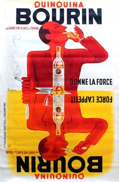 Large Original Vintage Advertising Poster For Quinquina Bourin: Gives Strength