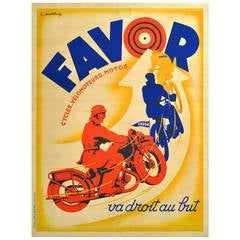 Original Vintage Art Deco Poster Advertising Favor Motorcycles and Cycles France 11
