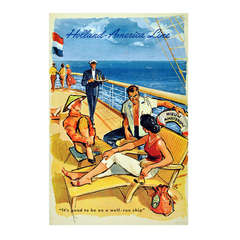 Retro Original Mid Century Advertising Poster for the Holland America Cruise Ship Line