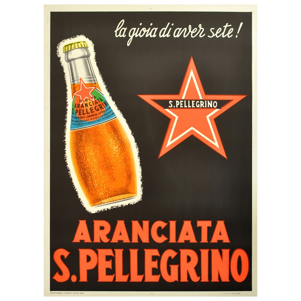 Original Vintage Advertising Poster Iconic Drink Aranciata San Pellegrino Milan