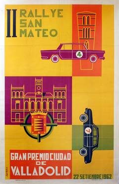 Vintage Original Mid-Century Modern Poster For The Rallye De San Mateo Grand Prix 1962