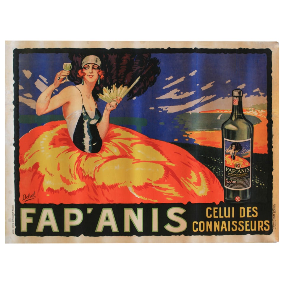 Original Vintage Art Deco Advertising Poster: Fap'Anis, Absinthe-Style Drink