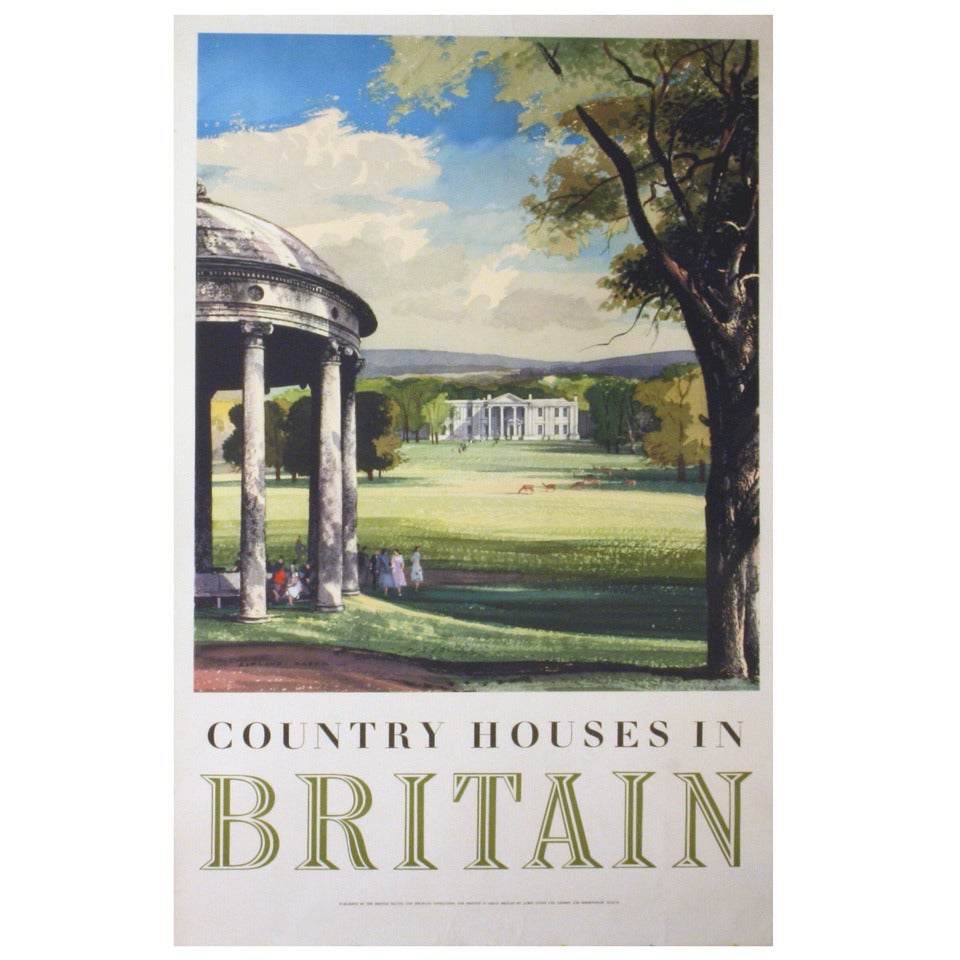 Original Vintage Travel Advertising Poster, Country Houses in Britain