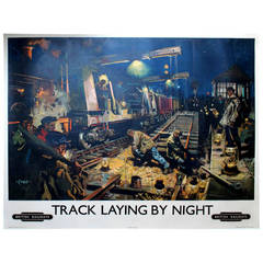 Original British Railways Poster by Terence Cuneo "Track Laying By Night"