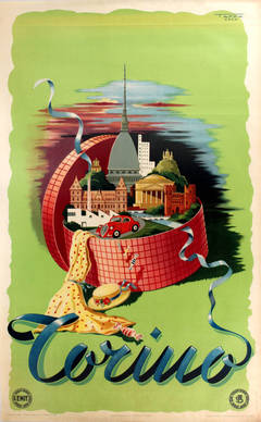 Original Vintage ENIT Travel Advertising Poster For Torino - Turin - Italy