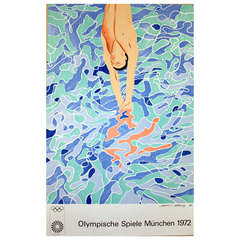 Diver: original vintage 1972 Munich Olympics poster by Hockney, limited edition