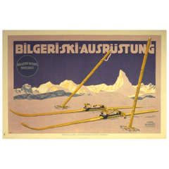 Original Antique skiing poster for Bilgeri featuring the Matterhorn, Zermatt