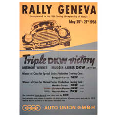 Original Retro Sport Poster for the Rally Geneva 1956, Rare Early Audi Poster