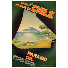 Rare Original Vintage Travel Advertising Poster Promoting Chile, South America
