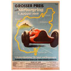 Original Vintage Sports Car Racing Poster for the 1949 Nurburgring Grand Prix