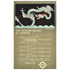 Original Vintage 1921 London Underground Dragon Poster Promoting London Museums