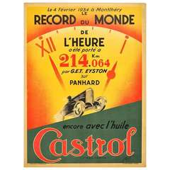 Vintage Original Art Deco Castrol World Record Racing Car Poster: George Eyston, Panhard