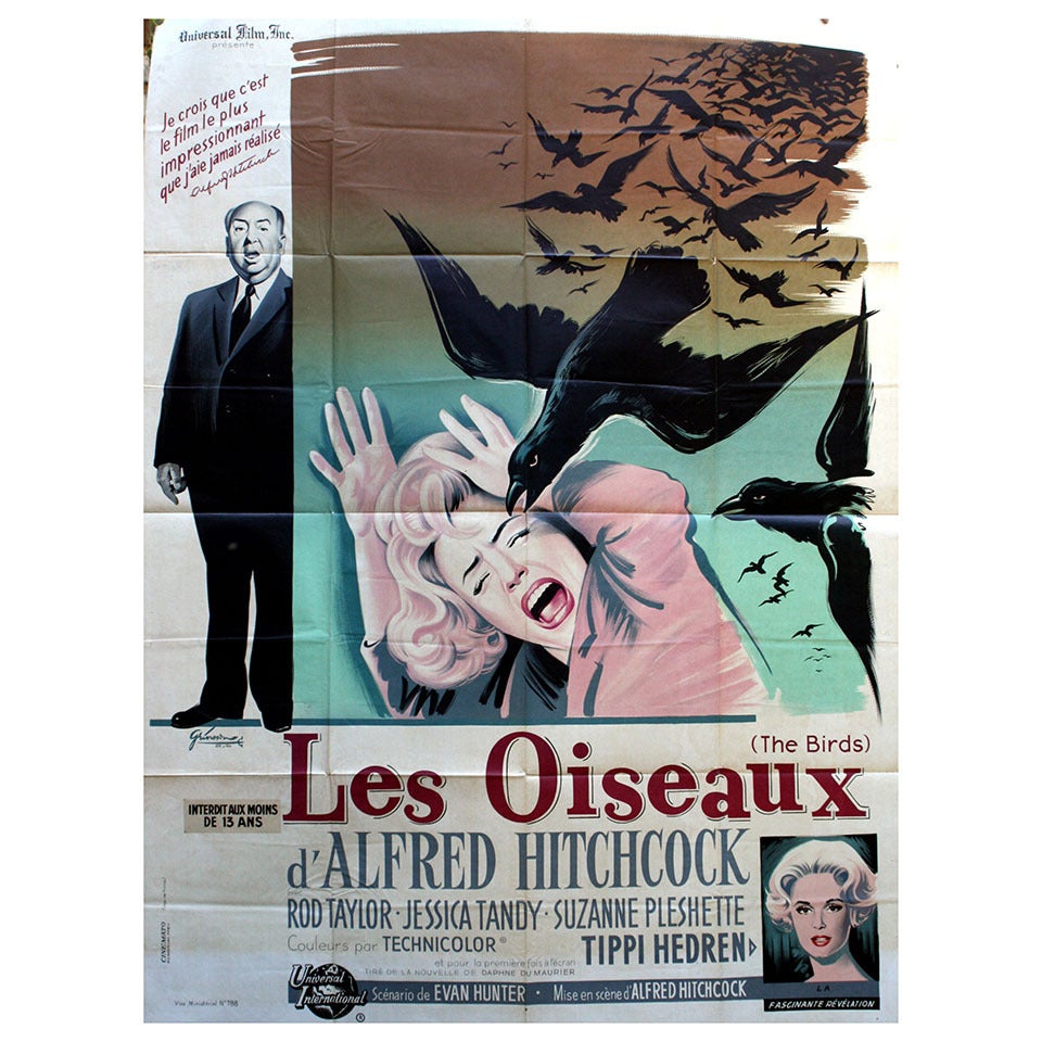 Affiche vintage d'origine du film Les Oiseaux d'Alfred Hitchcock en vente