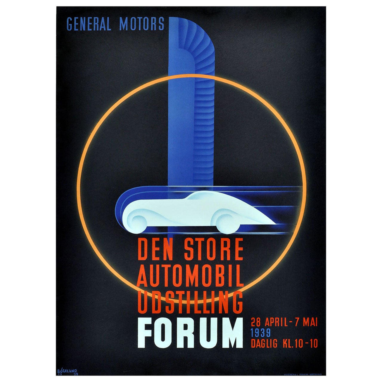 Original Art Deco Advertising Poster for General Motors by Thor Bogelund-Jensen