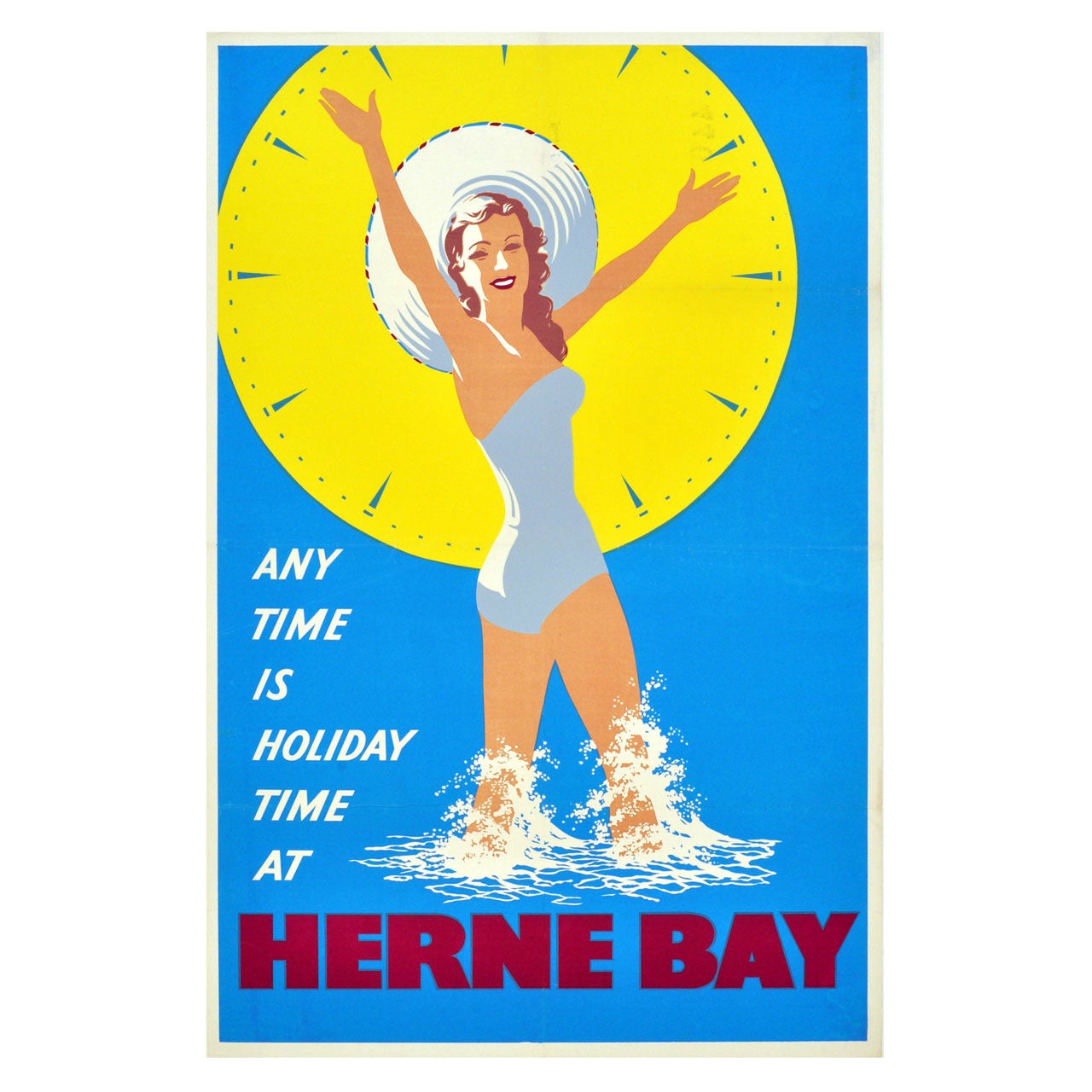 Vintage Travel Advertising Poster, 'Any Time is Holiday Time at Herne Bay'