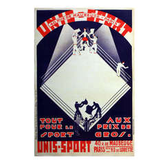Affiche publicitaire d'origine de boxe vintage des années 1930, Unis Sport, Paris