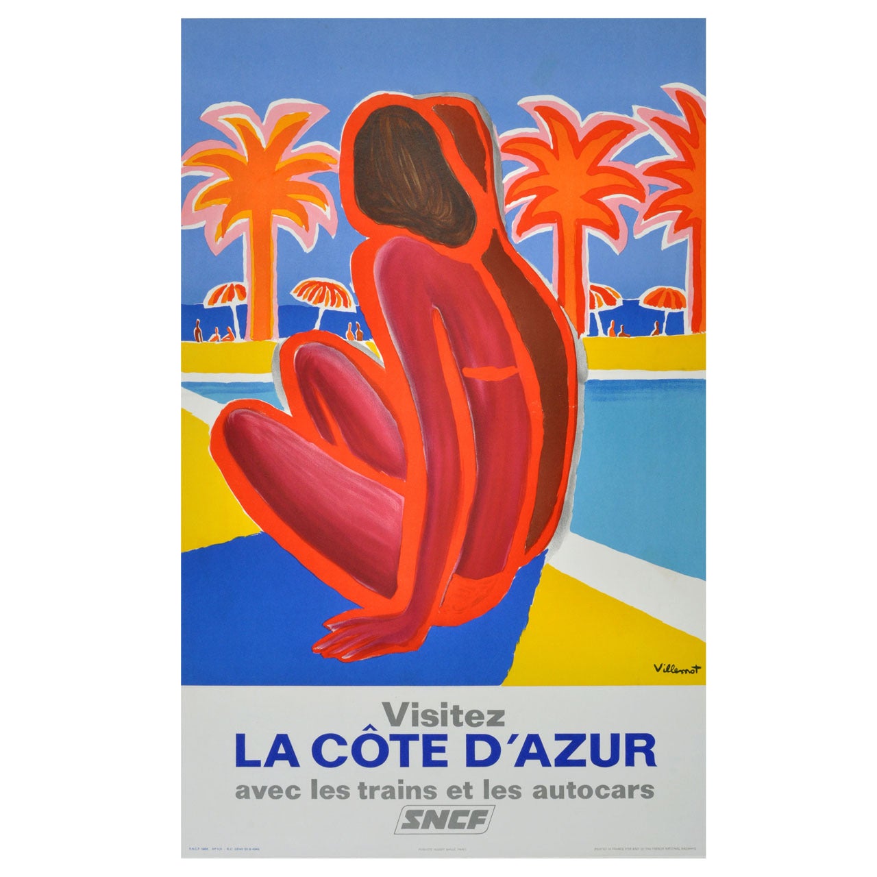 Original Vintage French Railways Poster By Bernard Villemot For The Cote d'Azur