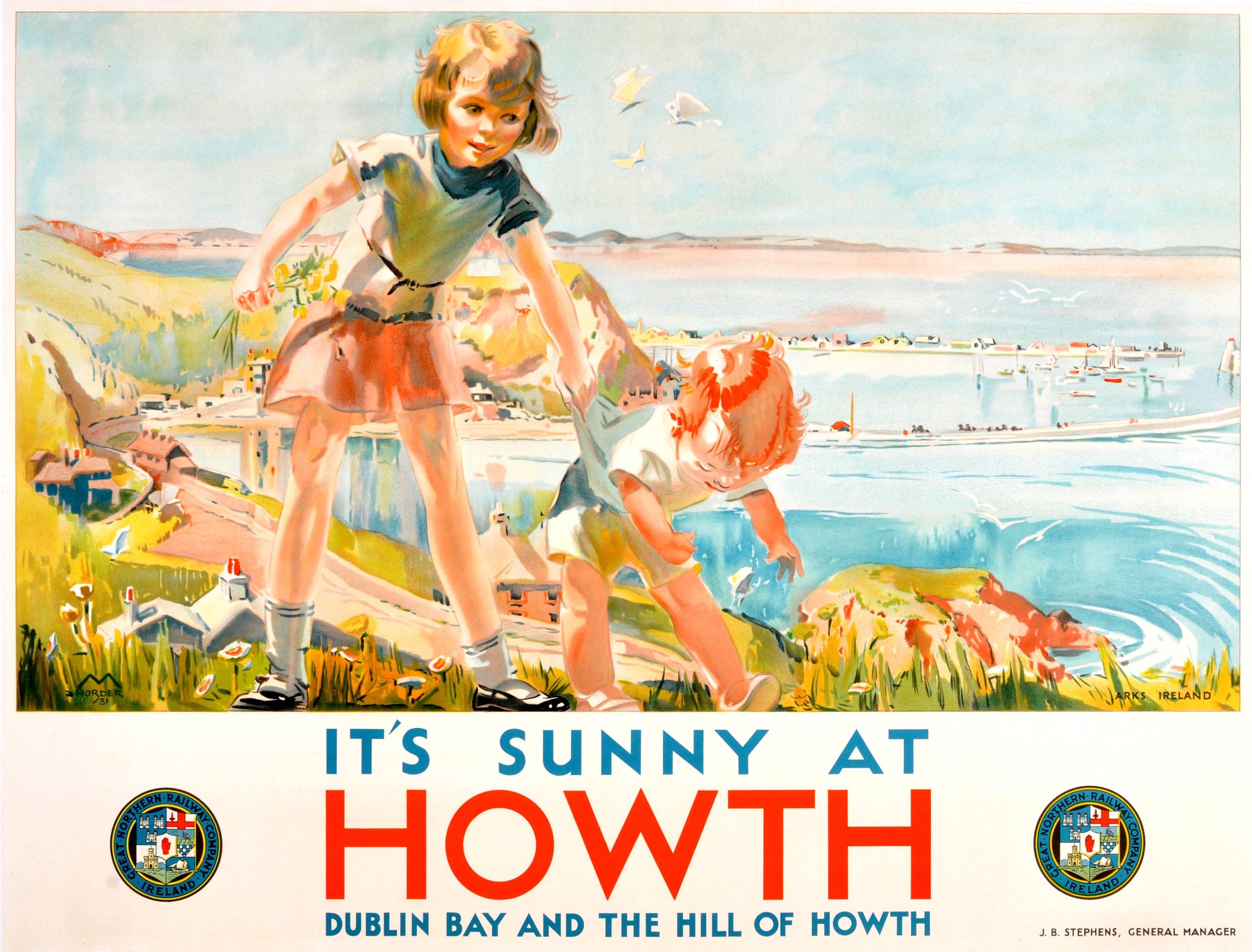 Original 1931 Railway Poster: It's Sunny At Howth Dublin Bay & The Hill of Howth
