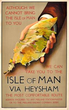 Original Used 1920s Midland Railway Poster For The Isle Of Man Via Heysham