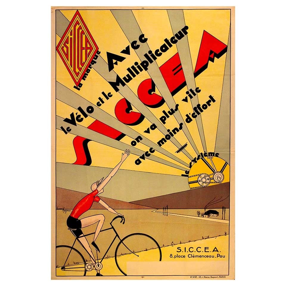 Original Vintage Art Deco Cycling Poster Advertising Siccea Bicycle Systems
