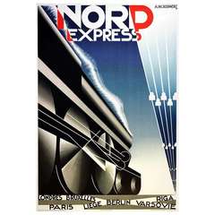 Vintage 1980 Lithograph Reissue Steam Train Poster By Cassandre - Nord Express