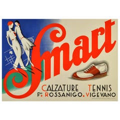 Original Vintage Art Deco Advertising Poster for Smart Calzature Tennis Shoes