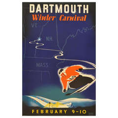 Original Vintage Skiing Poster for the Dartmouth Winter Carnival in New Hampshire