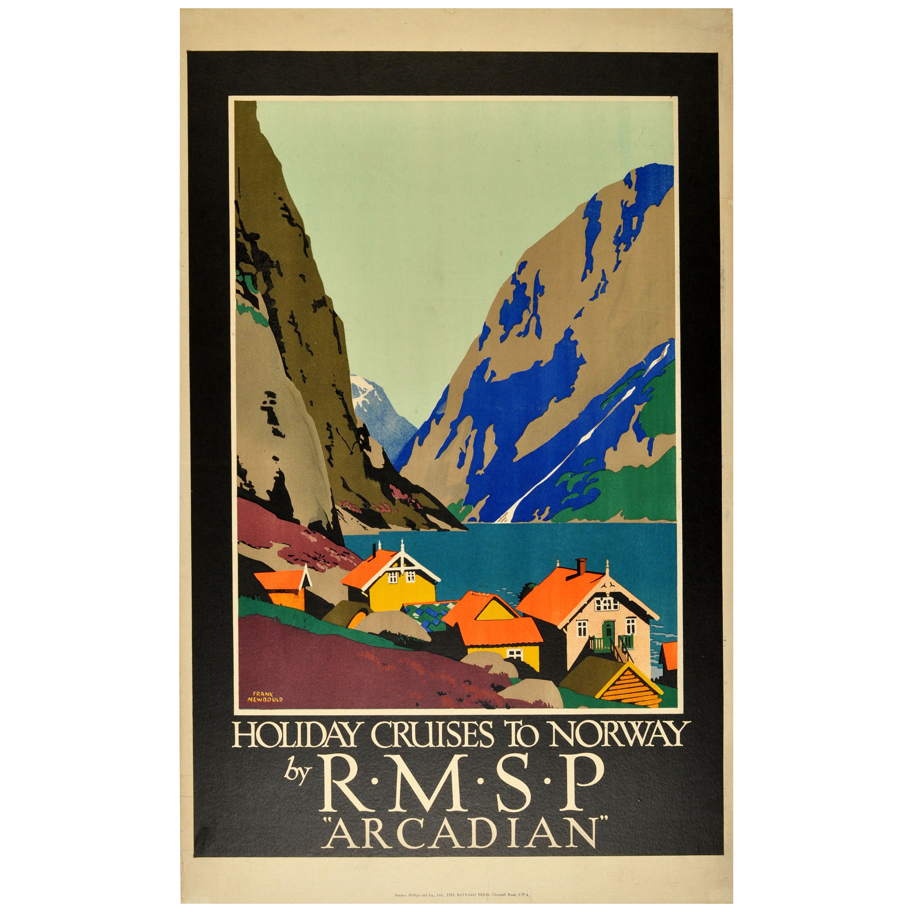 Original Travel Poster by Frank Newbould Advertising Holiday Cruises to Norway