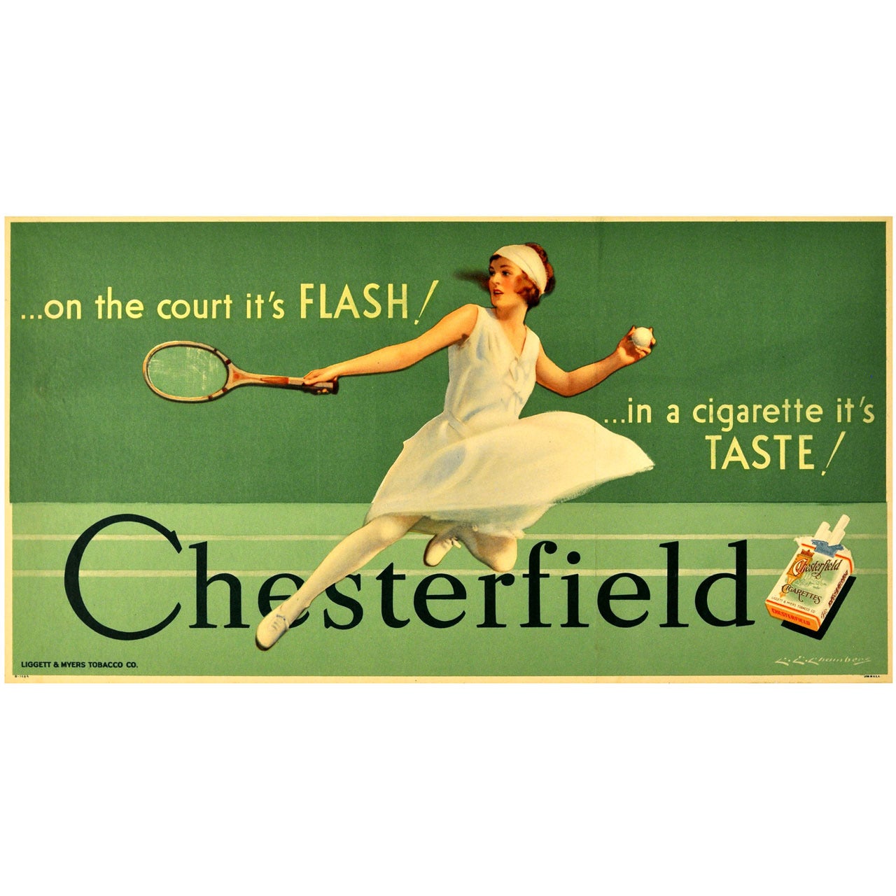 Original Vintage Poster for Chesterfield Cigarettes Featuring a Tennis Player