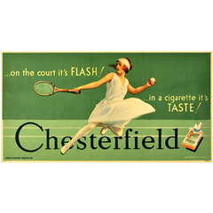 Original Antique Poster for Chesterfield Cigarettes Featuring a Tennis Player